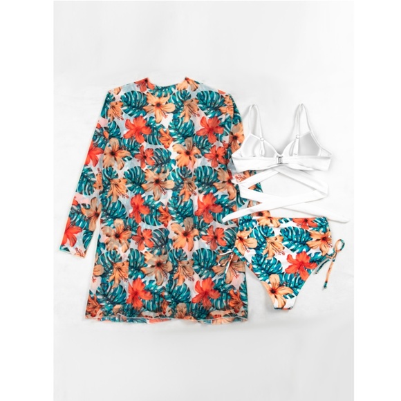 3 Piece Tropical Print Swimwear Set - Picture 4 of 9